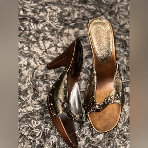 Xappeal Metallic Gold Mules with Button Detail - Picture 2 of 12